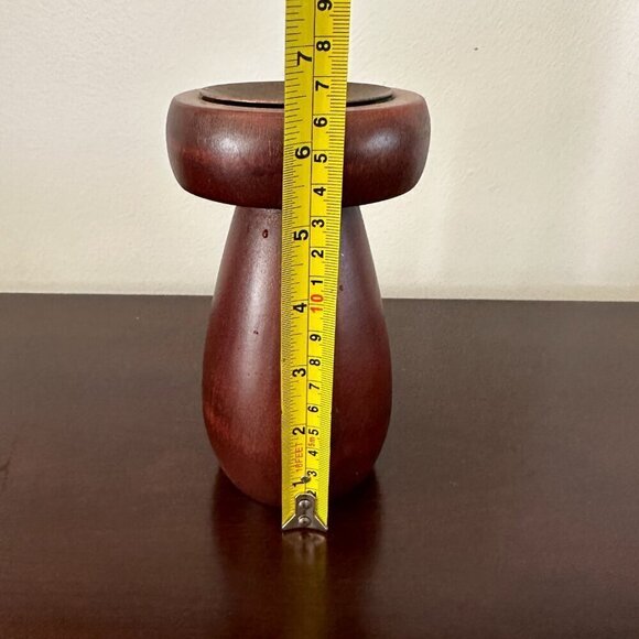 1970s Mid Century Modern Wood Mushroom Shaped Candle Holder 6.5" - Picture 8 of 9
